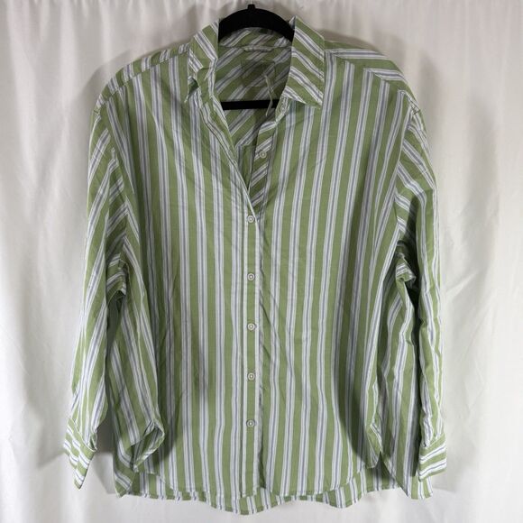 aerie Tops - New Aerie Blouse Women's Small Green Blue Striped Long Sleeve Button Up